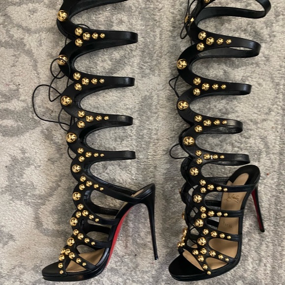 Christian Louboutin Shoes - Christian Louboutin Amazboutiful 120 Lace up Sandal. Black with Gold Studs